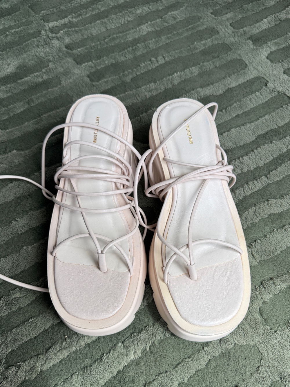 PrettyLittleThing Cream Lace-Up Platform Sandals